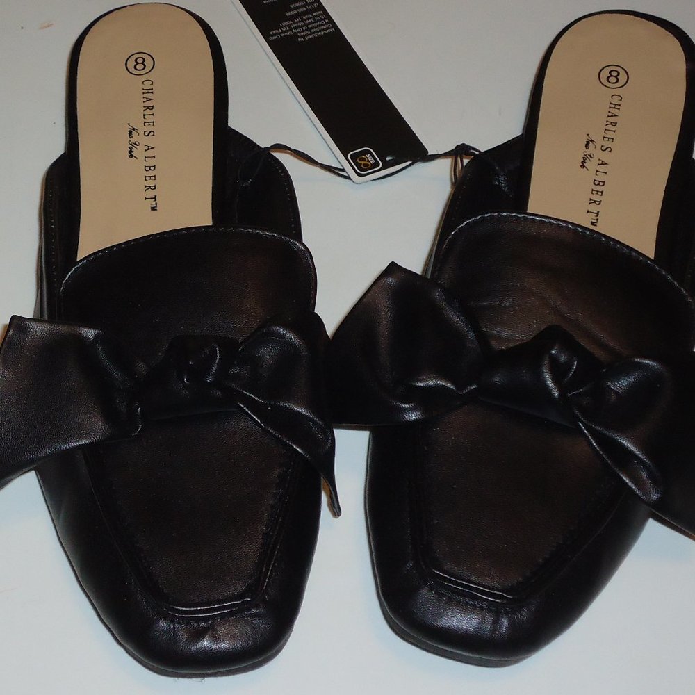 Black Vegan Leather Bow Mules